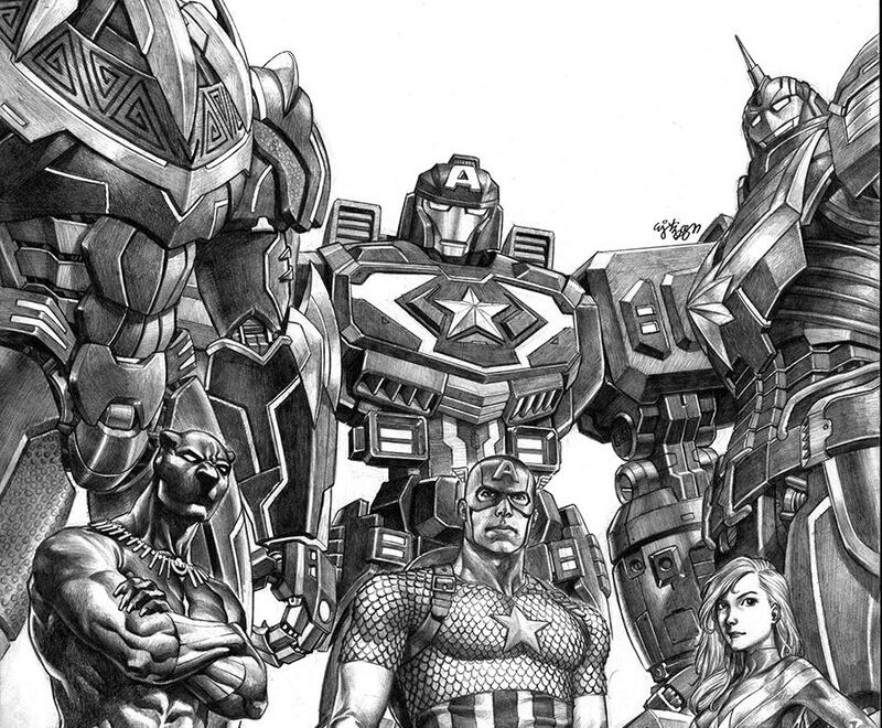 E J Su Is On Bsky On X My New Variant Cover For Marvel s Avengers Mech Strike 1 Penciled On 11x17 Bristol Board And Digitally Colored avengers captainamerica blackpanther captainmarvel mech mecha robot