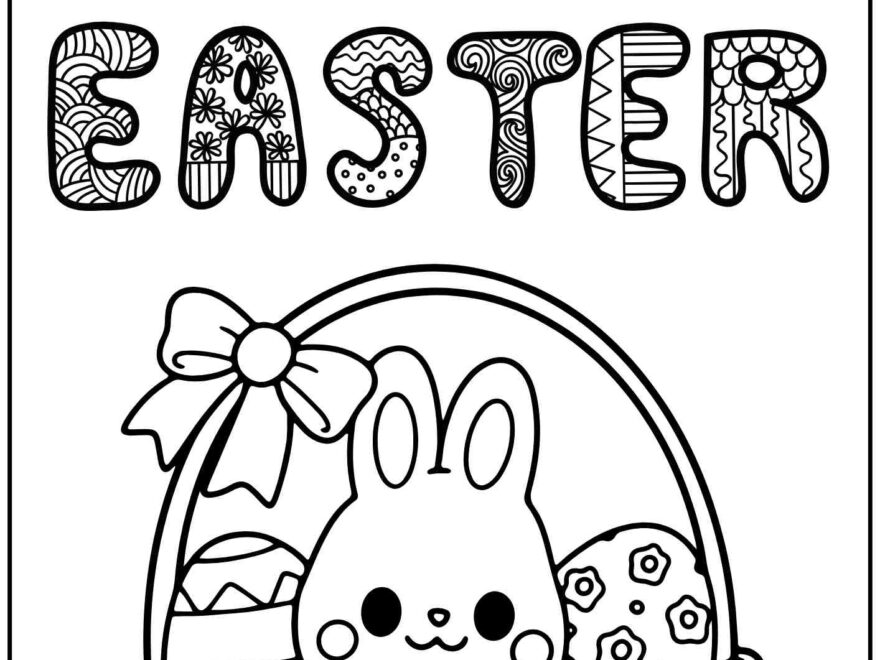 Easter Bunny In A Basket Coloring Page Free Printable PDF For Kids Ezpzlearn