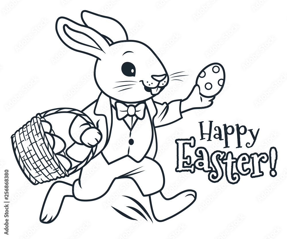 Easter Bunny Running With Basket Full Of Chocolate Eggs Coloring Page Vector Cartoon Illustration Spring Easter Egg Hunt Children s Party Activity Theme Simple Design Element Isolated On White Stock Vector Adobe Easter Bunny Running With Basket Full Of Chocolate Eggs Coloring Page Vector Cartoon Illustration Spring Easter Egg Hunt Children s Party Activity Theme Simple Design Element Isolated On White Stock Vector Adobe