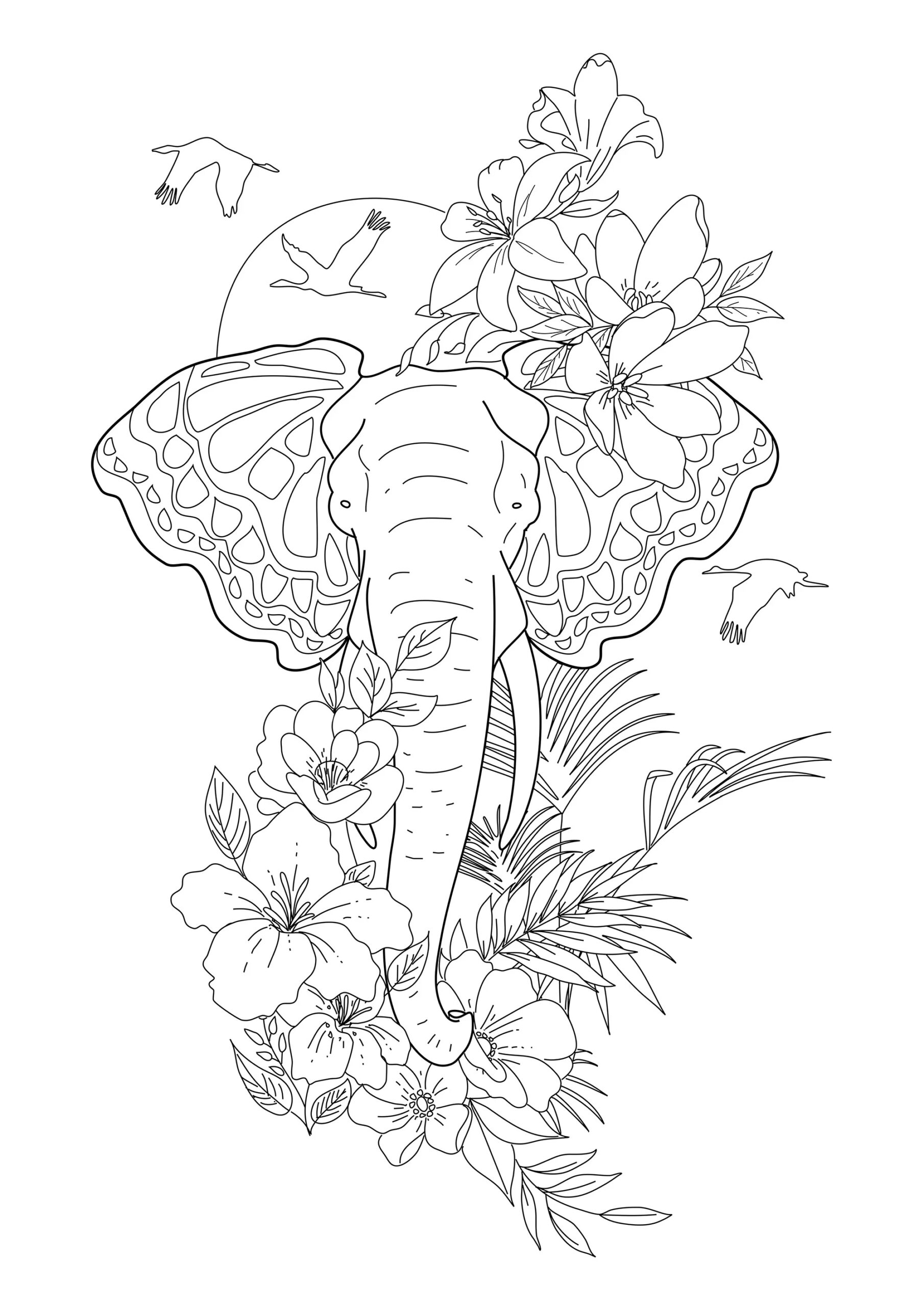 Elephant And Flowers Elephant Coloring Pages For Adults Elephant And Flowers Elephant Coloring Pages For Adults