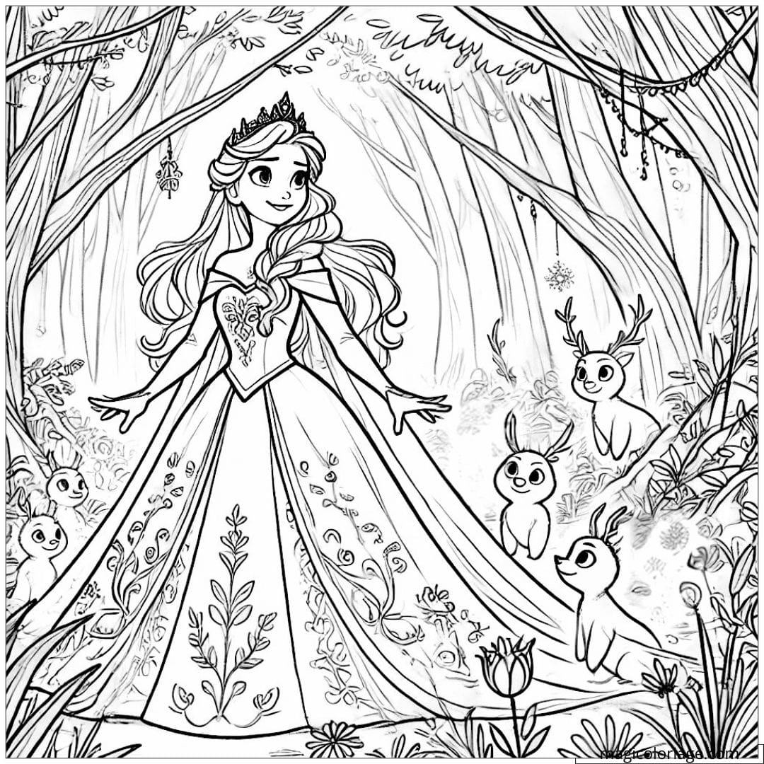 Elsa Exploring A Magical Forest Coloring Page To Print Elsa Exploring A Magical Forest Coloring Page To Print