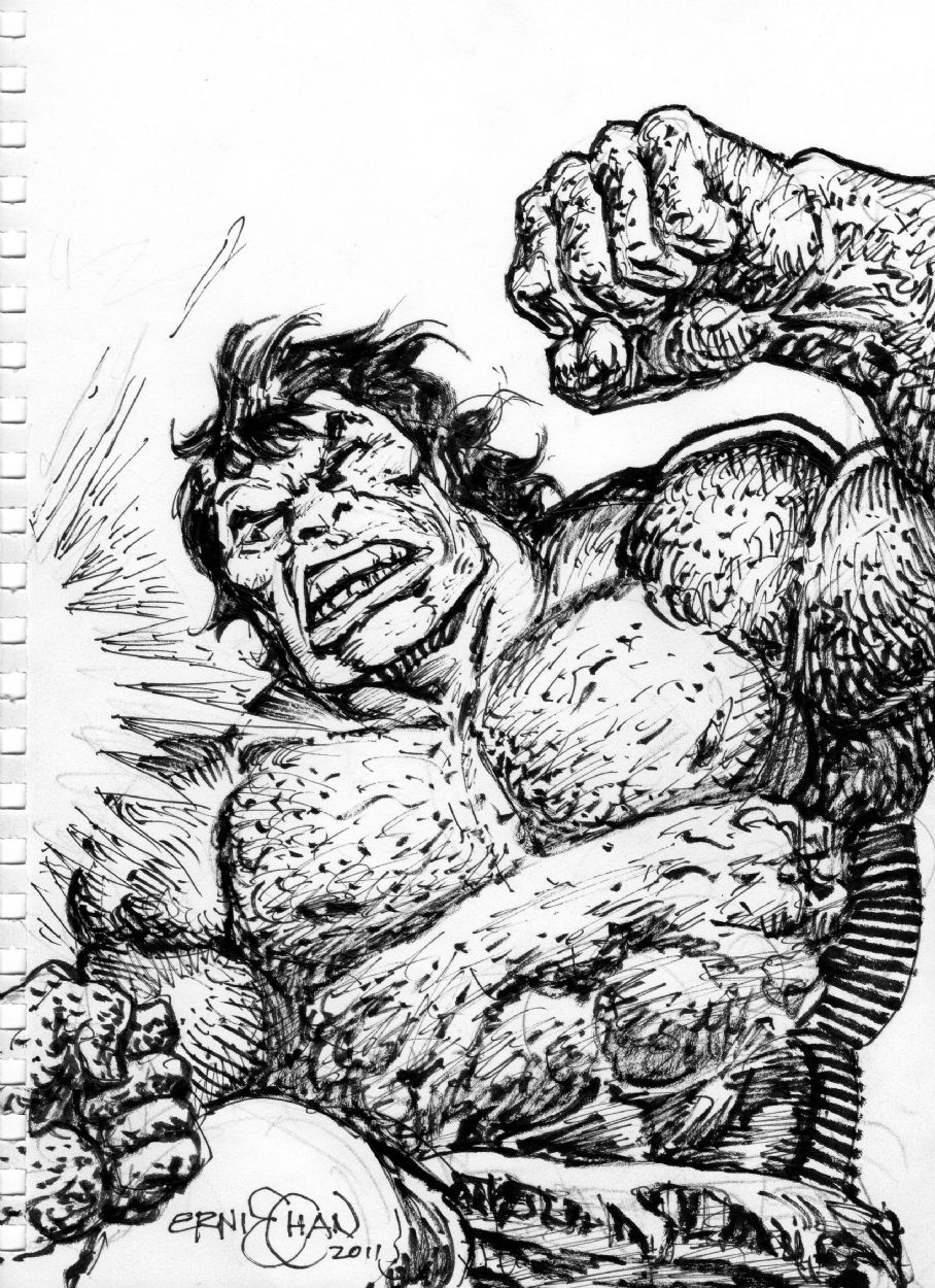 Ernie Chan The Rhino Vs The Hulk In Michael Diaz s 9x12 SKETCH BOOK Comic Art Gallery Room