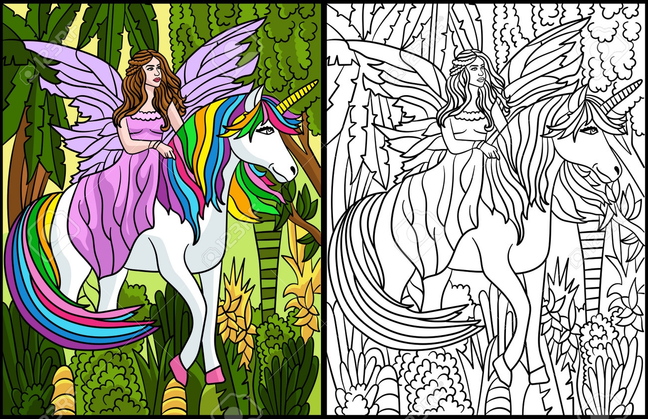 Fairy And Unicorn Coloring Page For Adults Colored Royalty Free SVG Cliparts Vectors And Stock Illustration Image 193124057 Fairy And Unicorn Coloring Page For Adults Colored Royalty Free SVG Cliparts Vectors And Stock Illustration Image 193124057