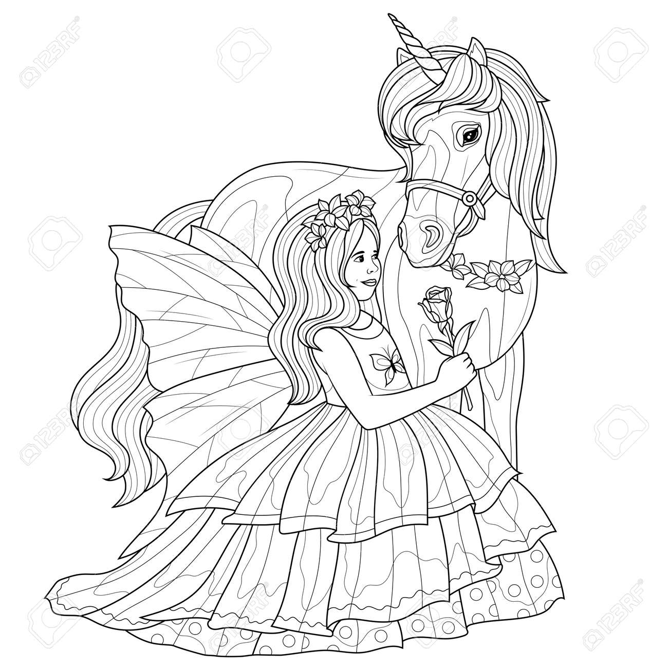 Fairy Girl And Unicorn Coloring Book Antistress For Children And Adults Royalty Free SVG Cliparts Vectors And Stock Illustration Image 177568694 Fairy Girl And Unicorn Coloring Book Antistress For Children And Adults Royalty Free SVG Cliparts Vectors And Stock Illustration Image 177568694