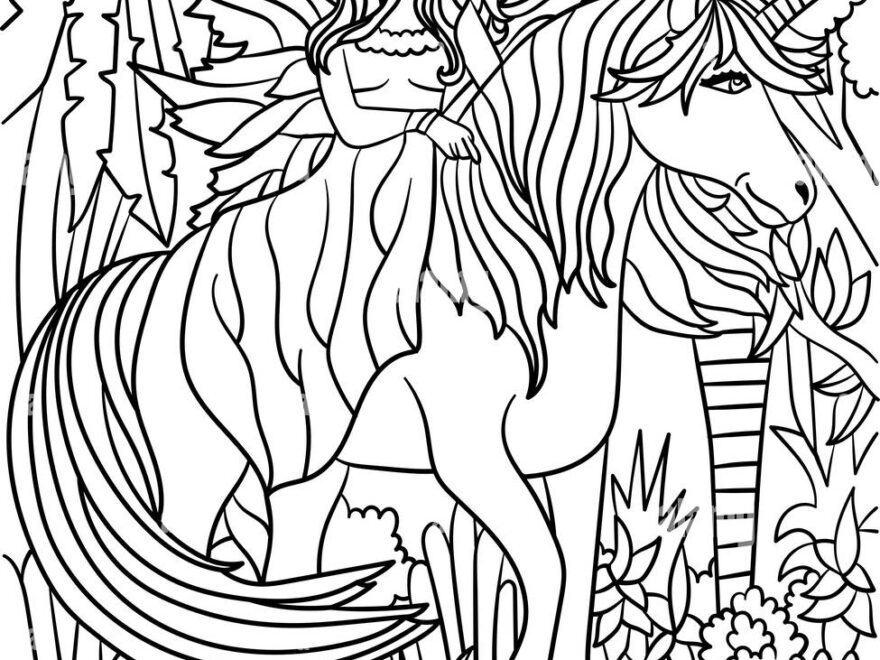 Fairy Riding Unicorn Coloring Page For Adults Stock Vector Image Art Alamy