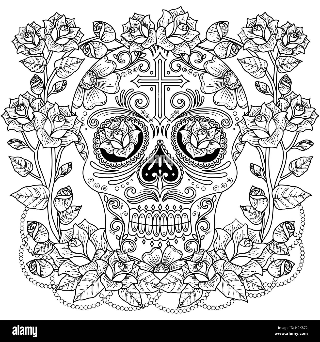 Fantastic Adult Coloring Page Magnificent Skull With Roses And Cross Anti stress Pattern For Coloring Stock Vector Image Art Alamy Fantastic Adult Coloring Page Magnificent Skull With Roses And Cross Anti stress Pattern For Coloring Stock Vector Image Art Alamy