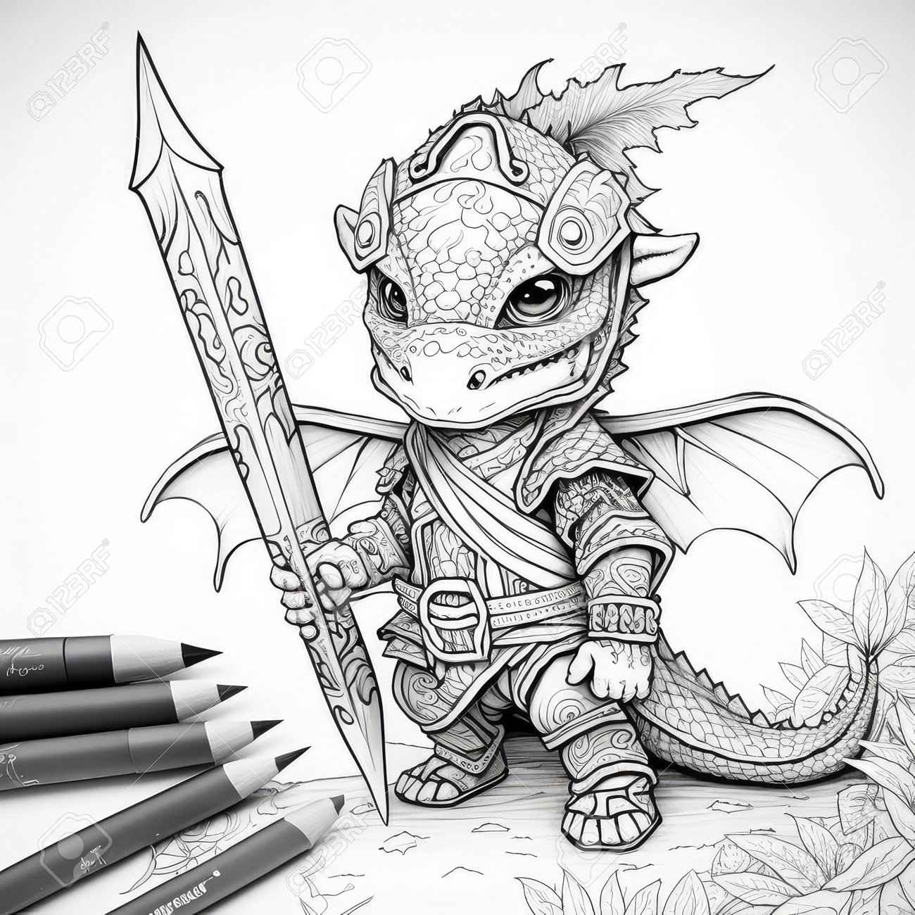 Fantasy Dragon In Armor With Sword And Pencils Coloring Page Stock Photo Picture And Royalty Free Image Image 206494447 Fantasy Dragon In Armor With Sword And Pencils Coloring Page Stock Photo Picture And Royalty Free Image Image 206494447