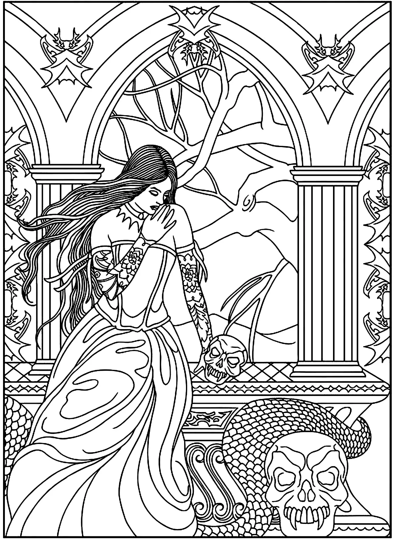 Fantasy Woman Skulls Snake Myths Legends Coloring Pages Fantasy Woman Skulls Snake Myths Legends Coloring Pages