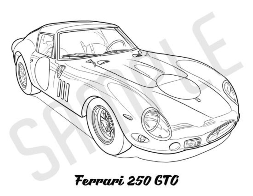 FERRARI 250 GTO Coolest Car Adult Coloring Page Printable Coloring Pages Coloring Page Adults Digital Instant Download 2 Pages Etsy