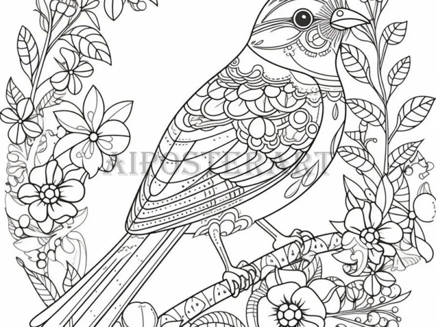 Finch Coloring Page For Adults Printable Coloring Sheet Advanced Bird Coloring Page For Adults With Floral Framing 1792x2688 Pixels Etsy