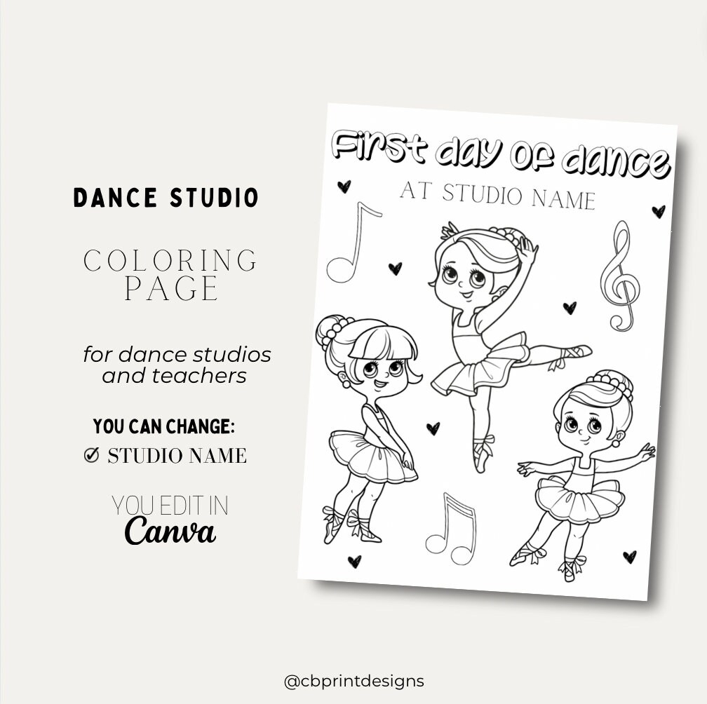First Day Of Dance Coloring Page For Dance Studio Dance Teacher Etsy