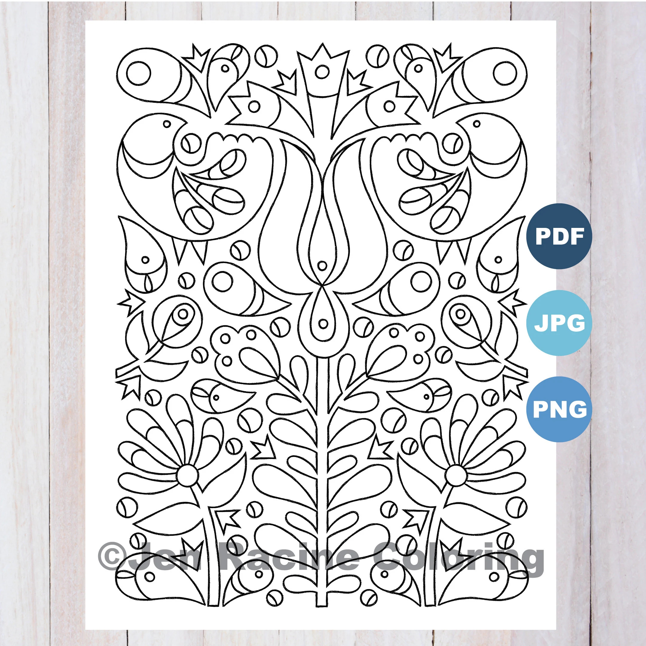 Flower And Birds Scandinavian Inspired Coloring Page Etsy Flower And Birds Scandinavian Inspired Coloring Page Etsy