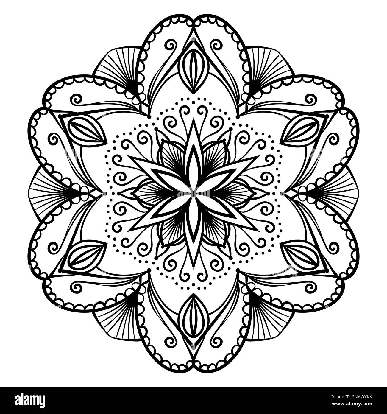 Flower Mandala Coloring Page Simple Symmetric Floral Shape For Mindful Coloring Stock Vector Image Art Alamy