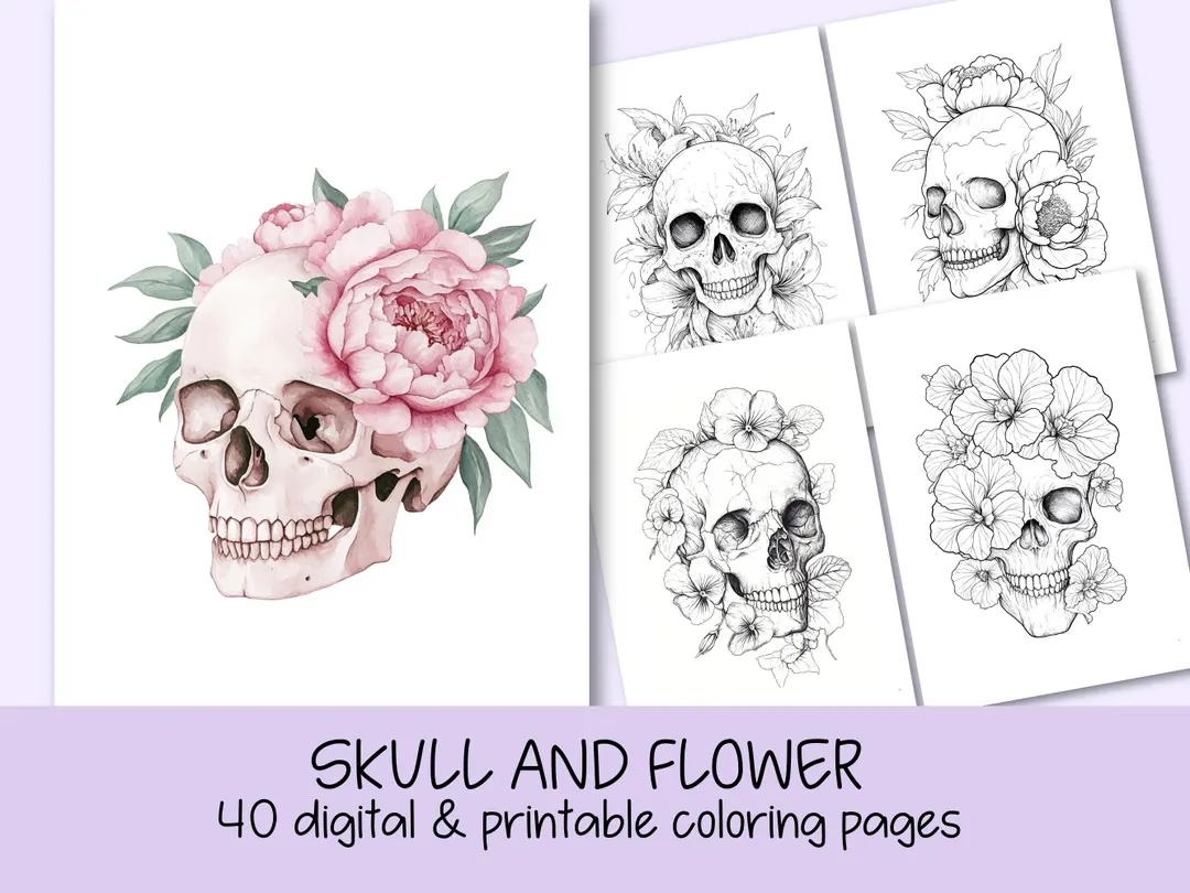 Flower Skulls Coloring Page For Adults And Kids Grayscale Skull And Flower Coloring Book Blooming Skull Coloring Book Flowers Coloring Pages Etsy Flower Skulls Coloring Page For Adults And Kids Grayscale Skull And Flower Coloring Book Blooming Skull Coloring Book Flowers Coloring Pages Etsy