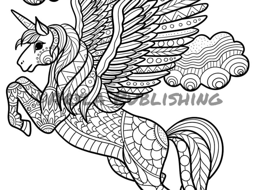 Flying Unicorn Mythical Creature Coloring Page Printable Colouring Page Adult Color Sheet Instant Download Etsy