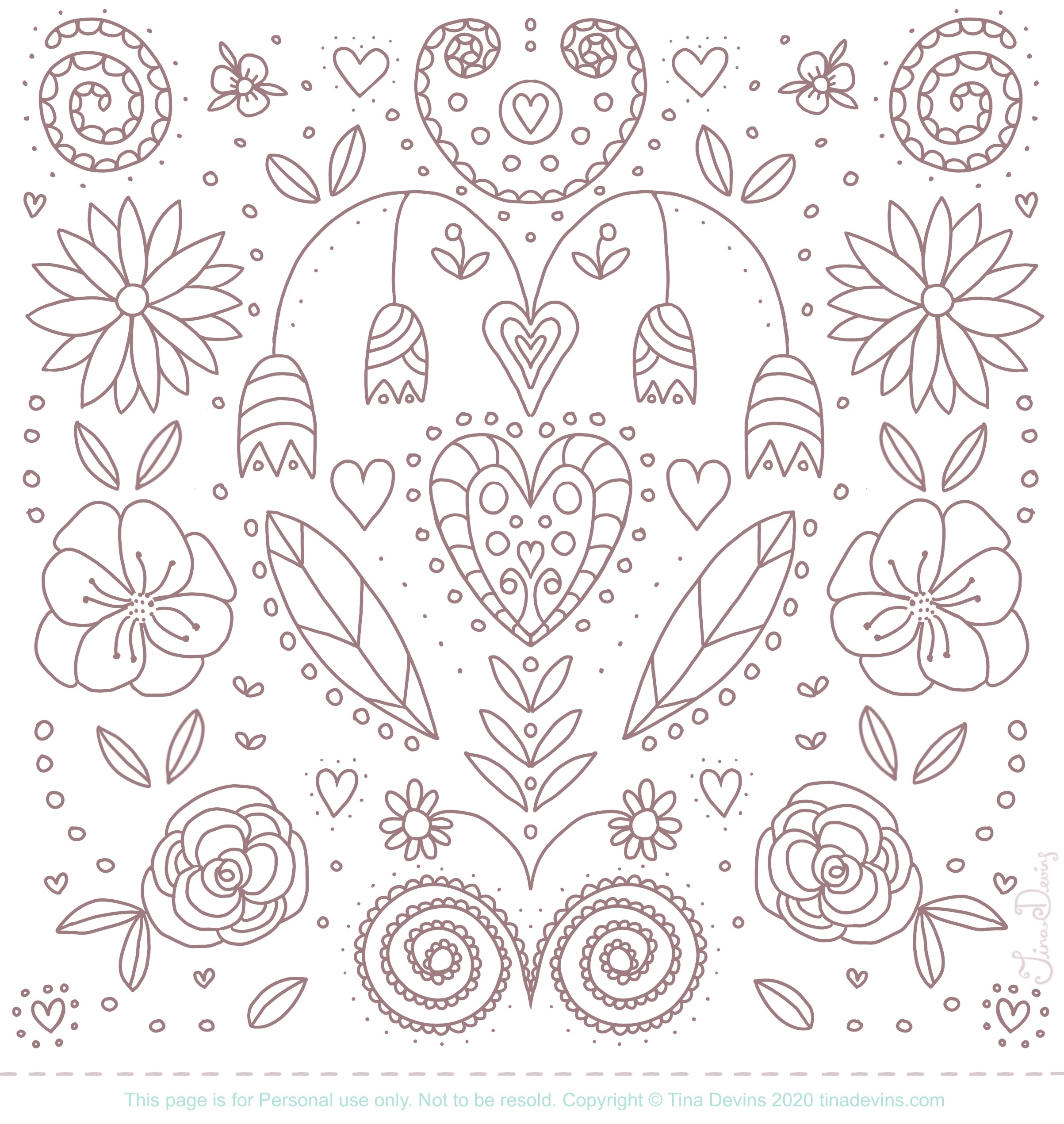 Folk Floral FREE Colouring Page Folk Floral FREE Colouring Page