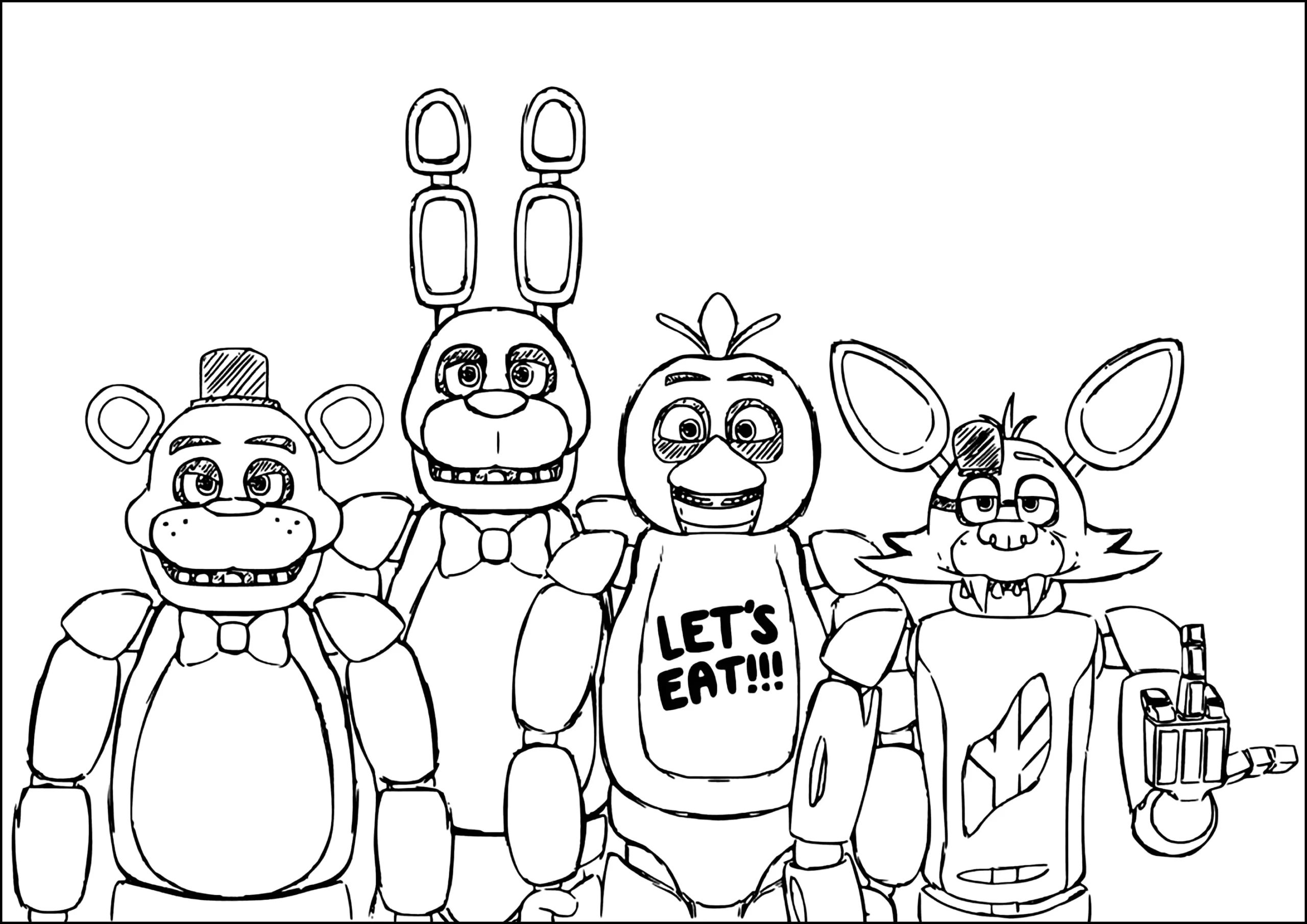Freddy Fazbear With Chica Funtime Foxy And Bonnie FNAF Coloring Pages