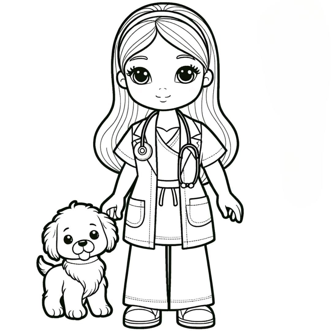 Free Coloring Page Veterinarian Doll And Puppy For Young Children Free Coloring Page Veterinarian Doll And Puppy For Young Children