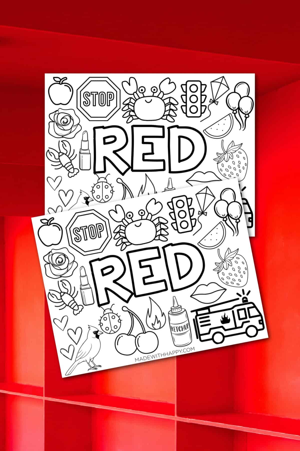 FREE Printable Red Coloring Page Made With HAPPY FREE Printable Red Coloring Page Made With HAPPY