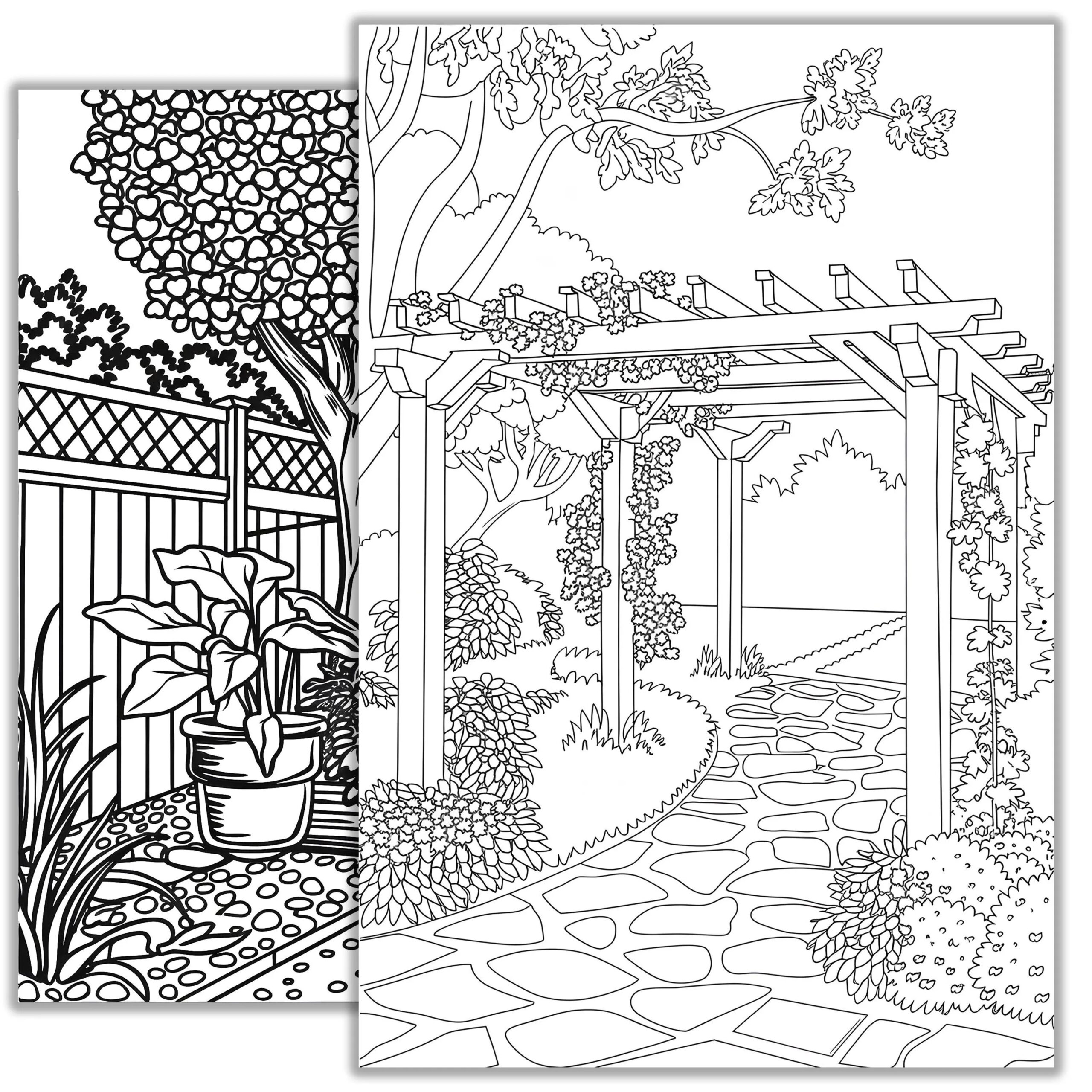 Garden Coloring Page Printable Floral Paradise For Kids Adults Relaxing Nature themed Activity Etsy