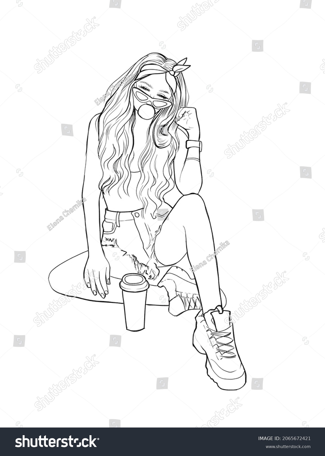 Girl Long Wavy Hair Sits Inflates Stock Illustration 2065672421 Shutterstock Girl Long Wavy Hair Sits Inflates Stock Illustration 2065672421 Shutterstock