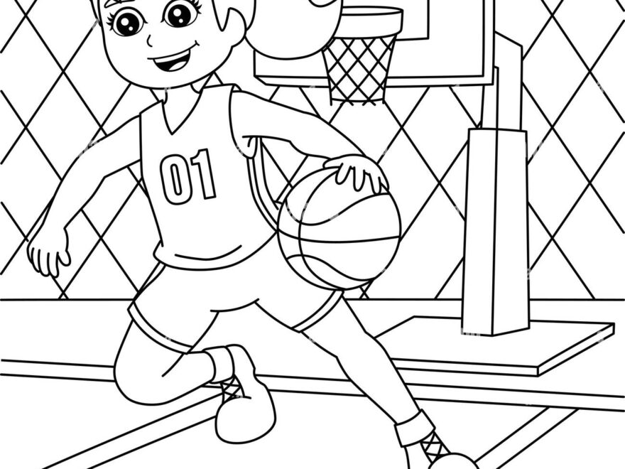 Girl Playing Basketball Coloring Page For Kids Stock Vector Image Art Alamy