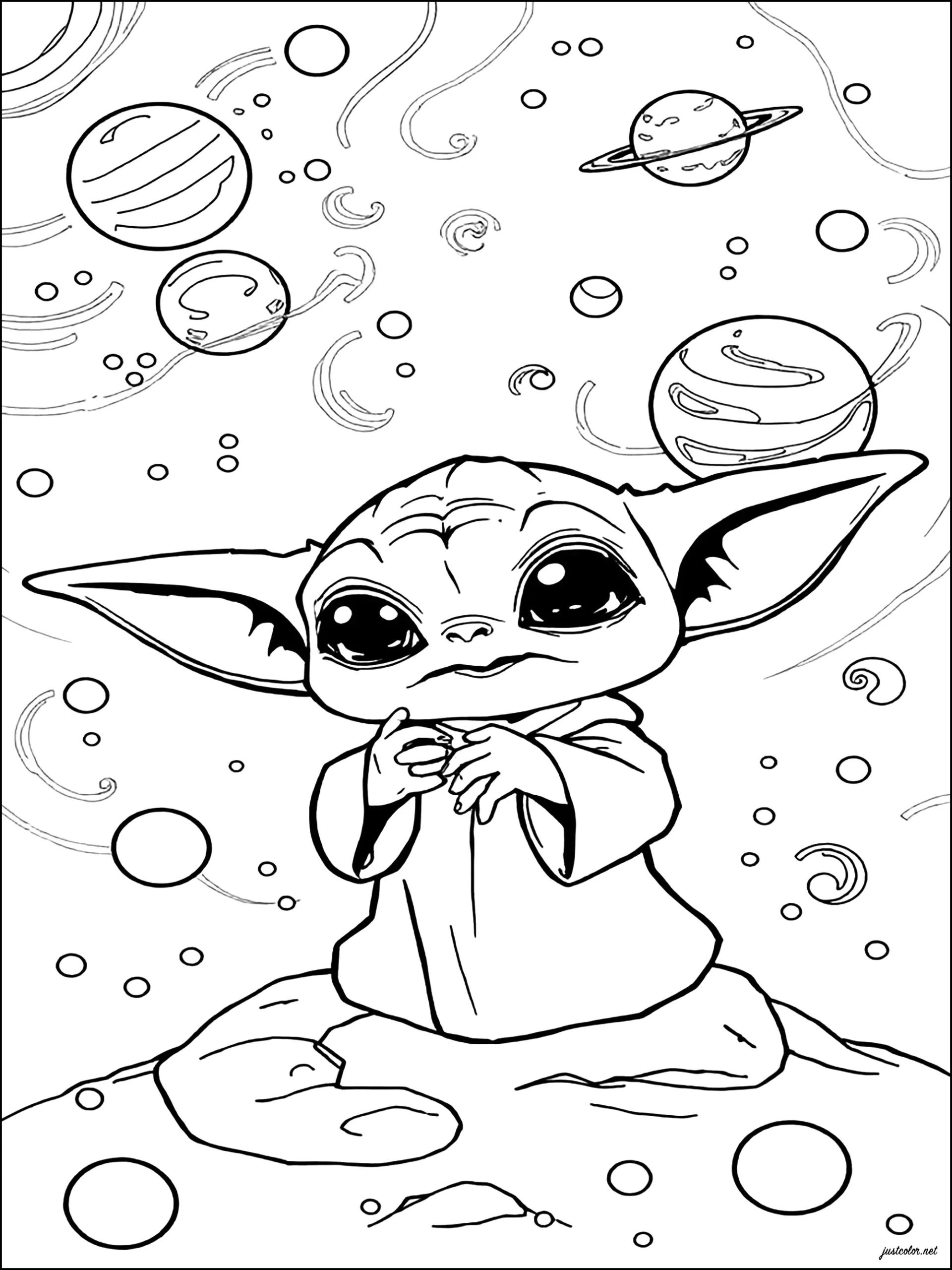 Grogu Aka Baby Yoda In Space Star Wars Coloring Pages
