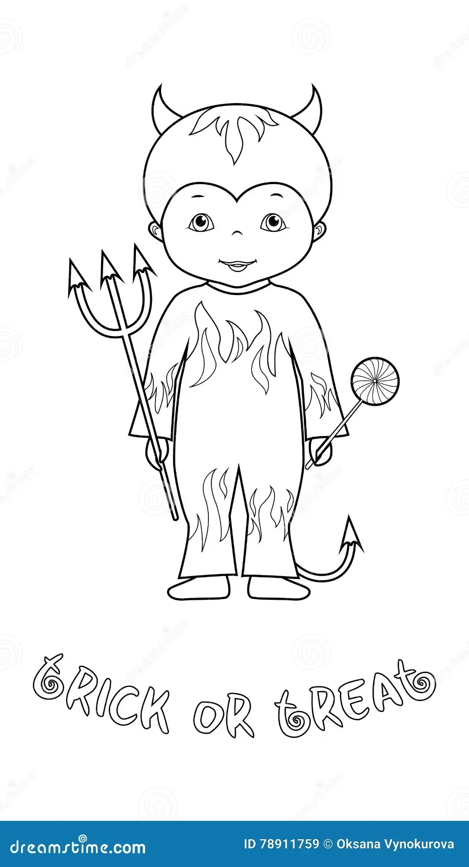 Halloween Coloring Page With Cute Devil Stock Vector Illustration Of Funny Event 78911759
