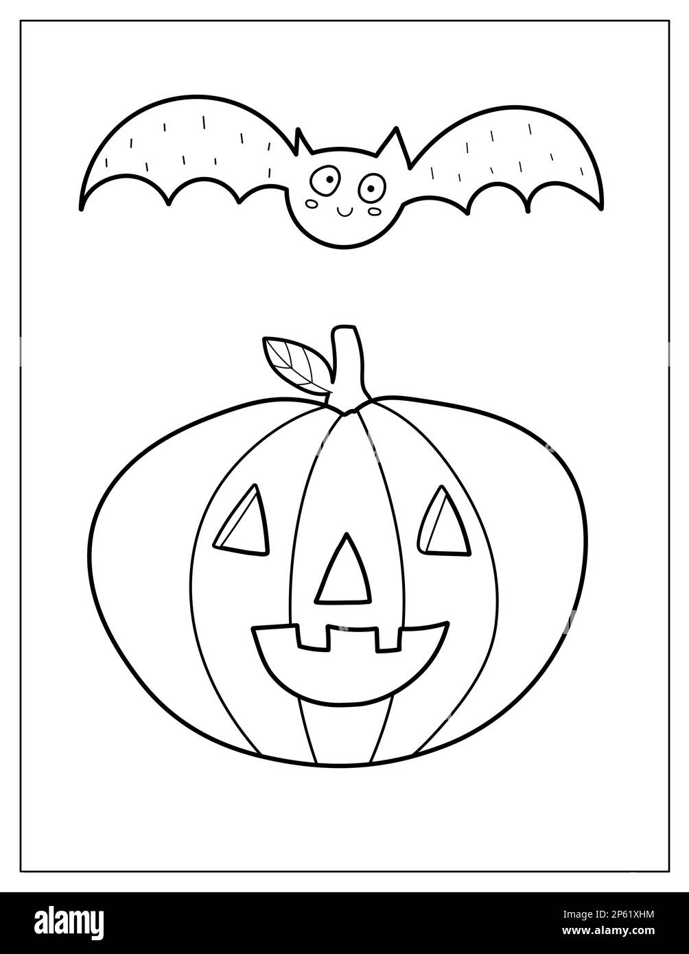Halloween Coloring Page With Cute Pumpkin And Bat Spooky Print For Coloring Book Stock Vector Image Art Alamy