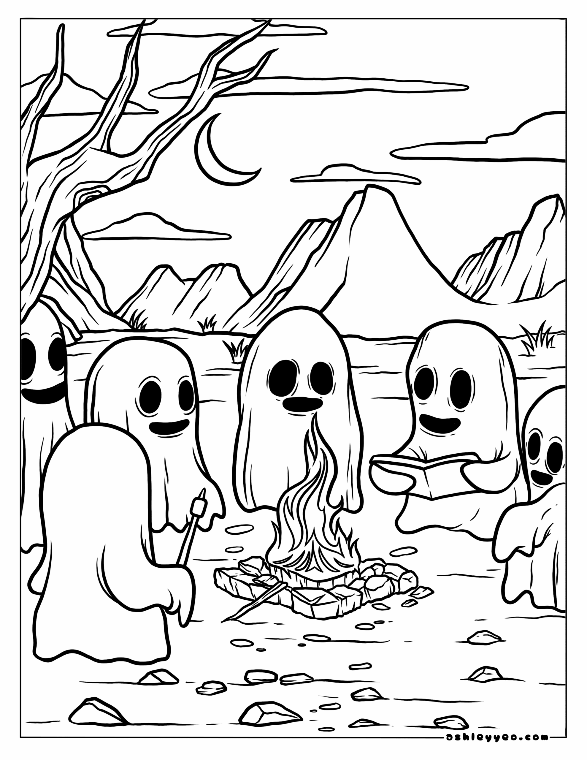 Halloween Ghost Coloring Pages For Kids Ashley Yeo