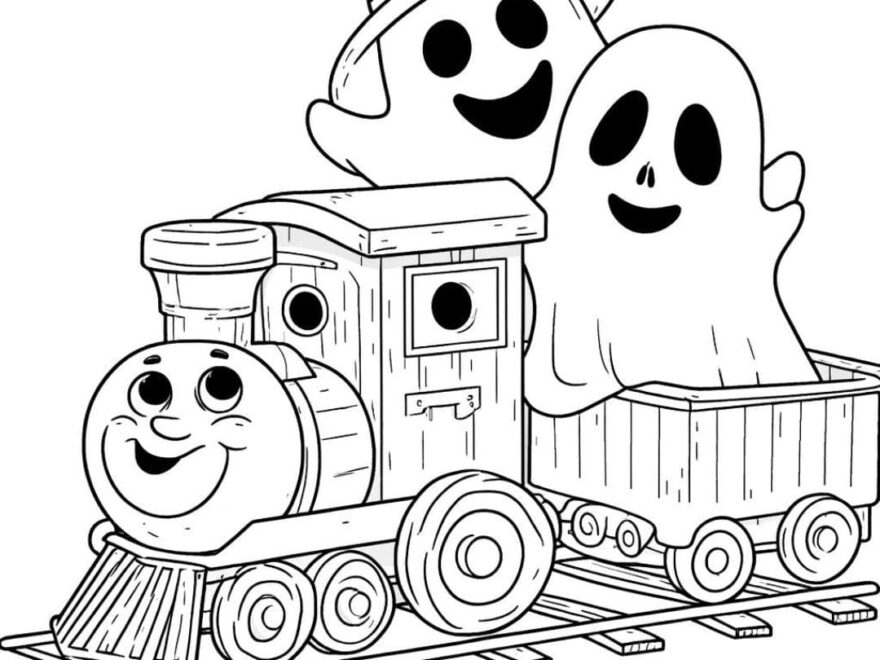 Halloween Ghost Train Coloring Page