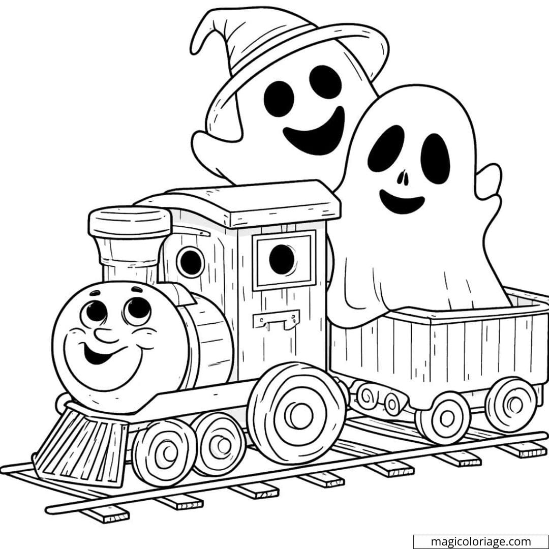 Halloween Ghost Train Coloring Page