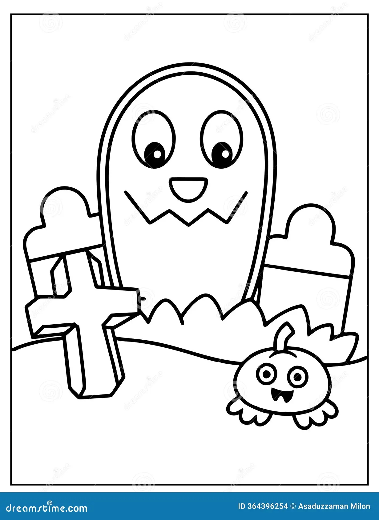 Halloween Graveyard Coloring Page For Kids Stock Vector Illustration Of Scary Eerie 364396254
