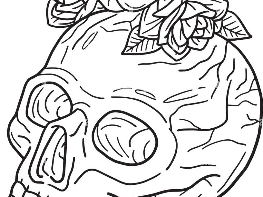 Halloween Skull With A Rose Isolated Coloring Page Stock Vector Image Art Alamy