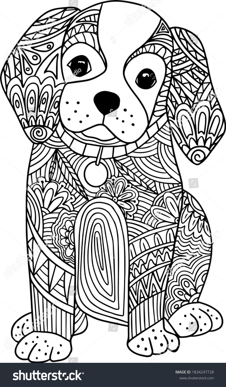 Hand Drawn Coloring Pages Dog Zentangle Stock Vector Royalty Free 1834247728 Shutterstock