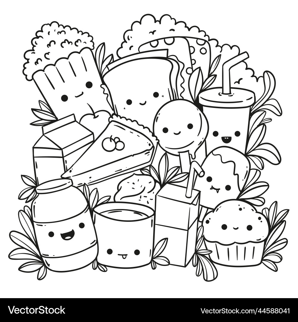 Hand Drawn Kawaii Coloring Book Royalty Free Vector Image