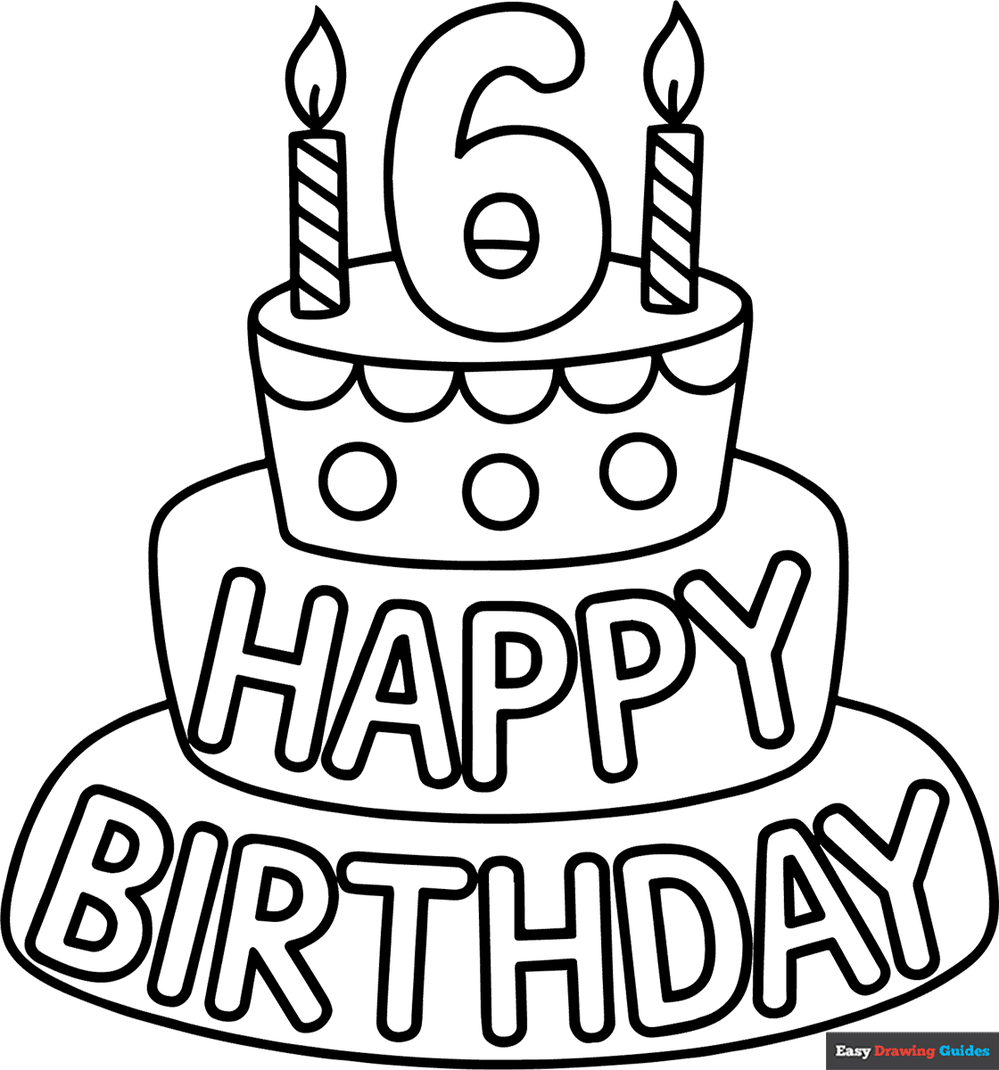 Happy Birthday Card 6 Years Coloring Page Easy Drawing Guides