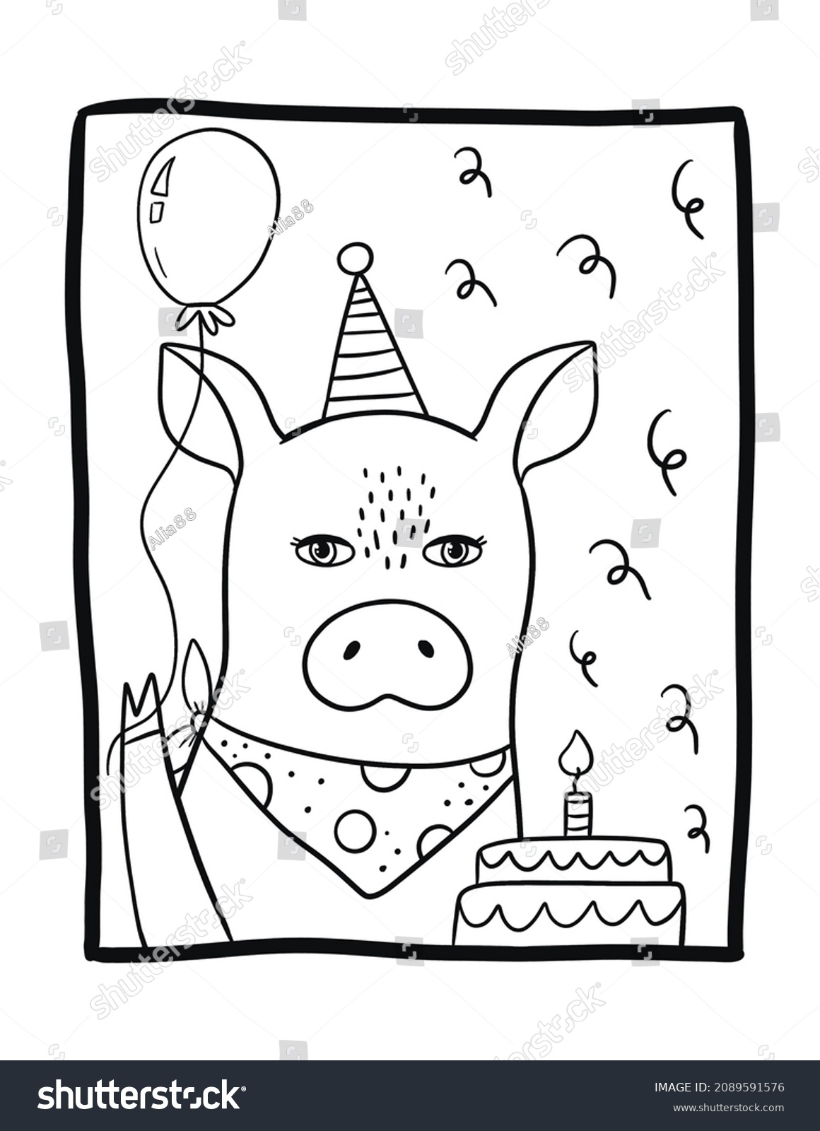 Happy Birthday Coloring Book Page Funny Stock Illustration 2089591576 Shutterstock