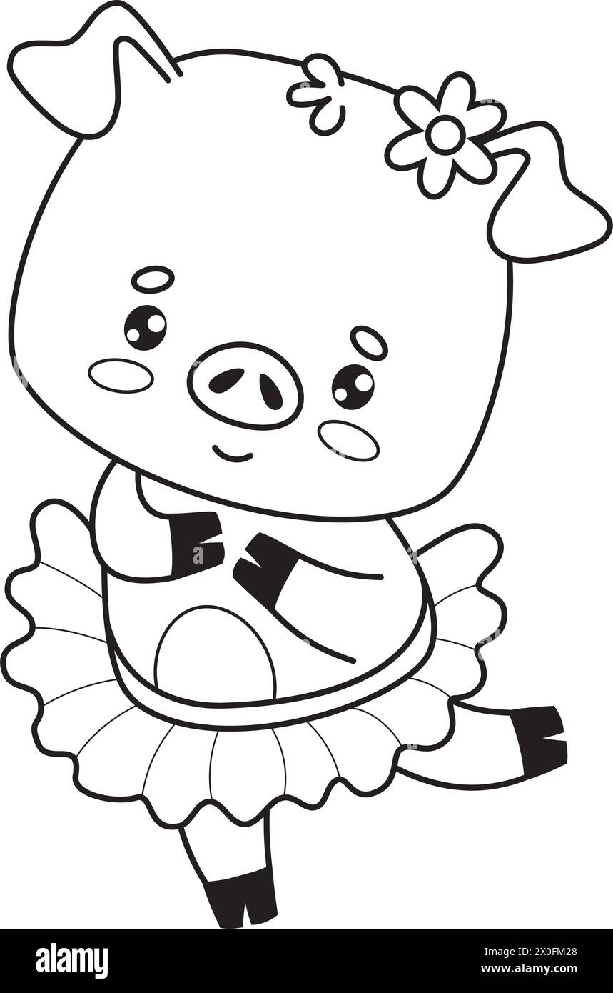 Happy Funny Pig Girl Ballerina Cute Outline Cartoon Animal Line Drawing Coloring Book Vector Illustration Kids Collection Stock Vector Image Art Alamy