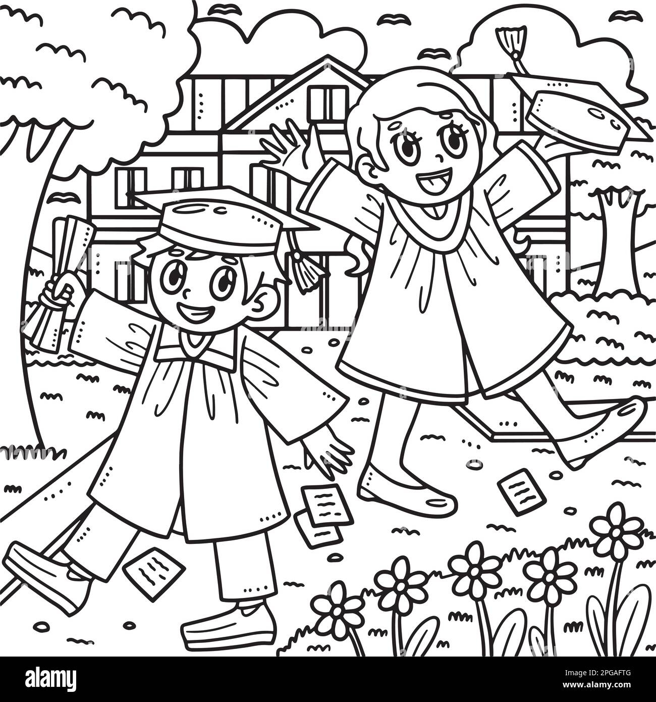 Happy Graduation Day Coloring Page For Kids Stock Vector Image Art Alamy