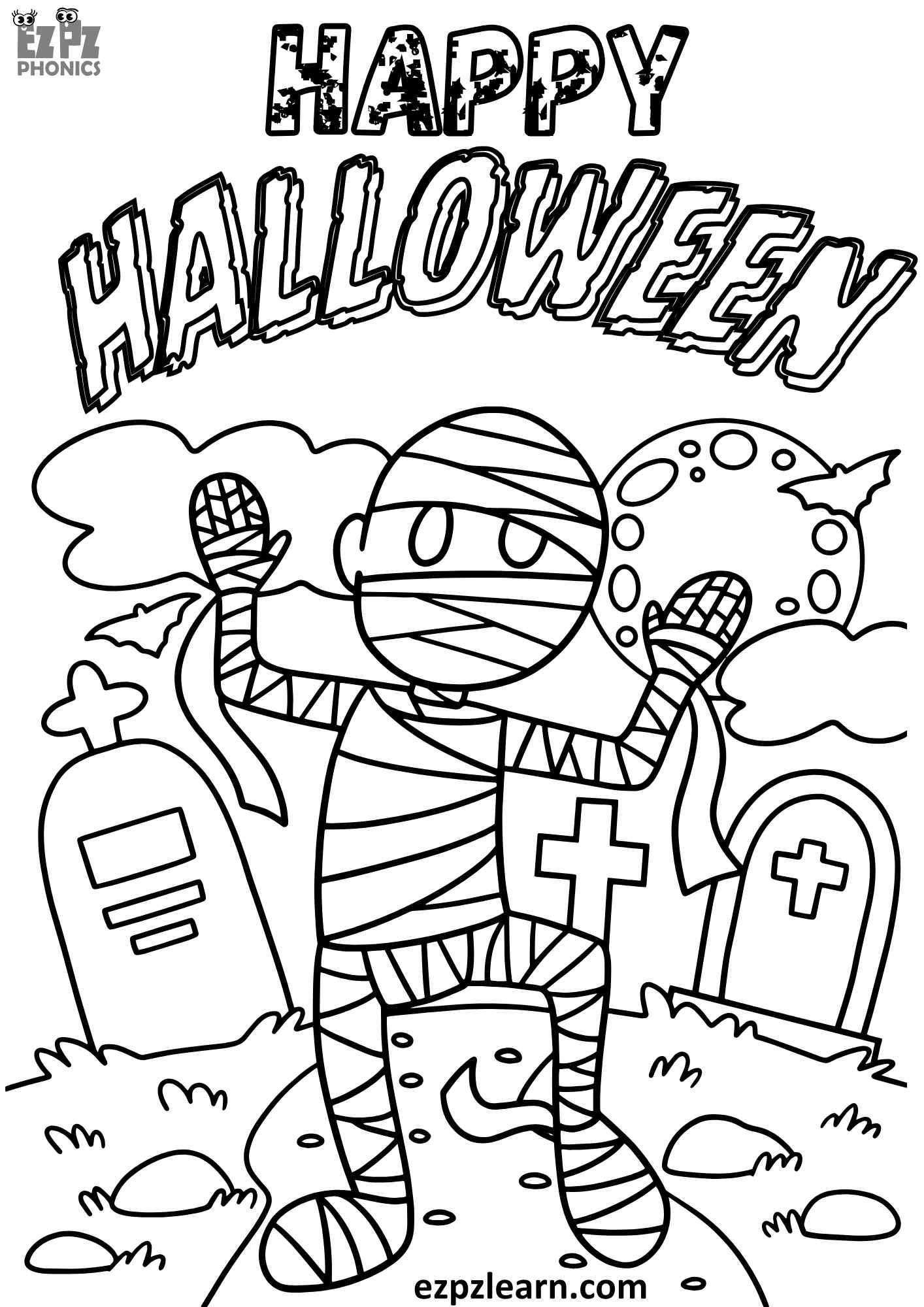 Happy Halloween Coloring Page Mummy Free Printable PDF Download Ezpzlearn Happy Halloween Coloring Page Mummy Free Printable PDF Download Ezpzlearn
