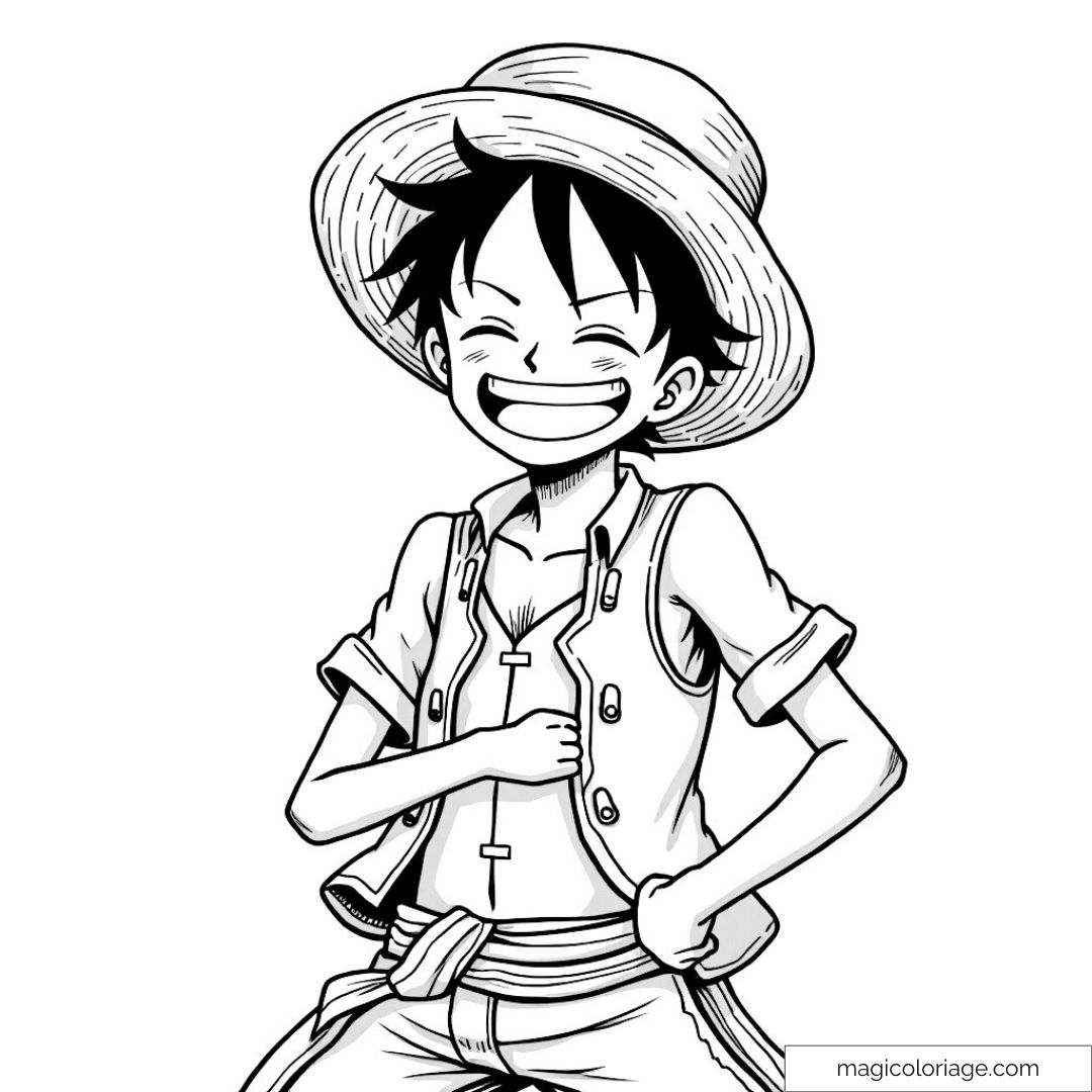 Happy Luffy Coloring Page For One Piece Fans