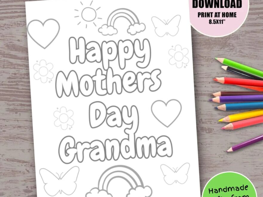Happy Mother s Day Grandma Printable Coloring Sheet For Kids Coloring Page Cute Handmade Diy Mother s Day Gift From Grandson Granddaughter Etsy