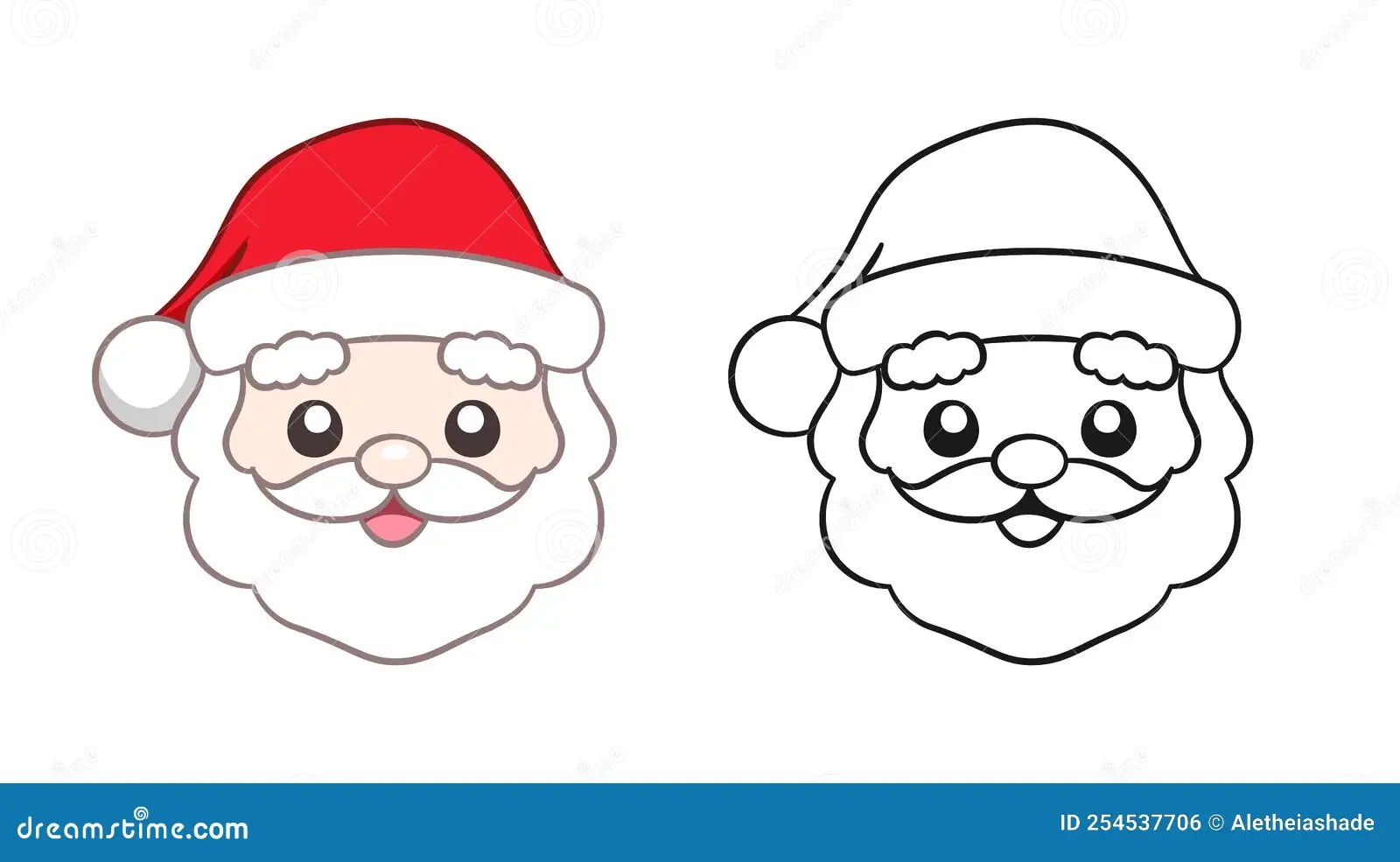Happy Santa Claus Head Cartoon Illustration Front View Colored And Outline Set Stock Vector Illustration Of Activity Outline 254537706