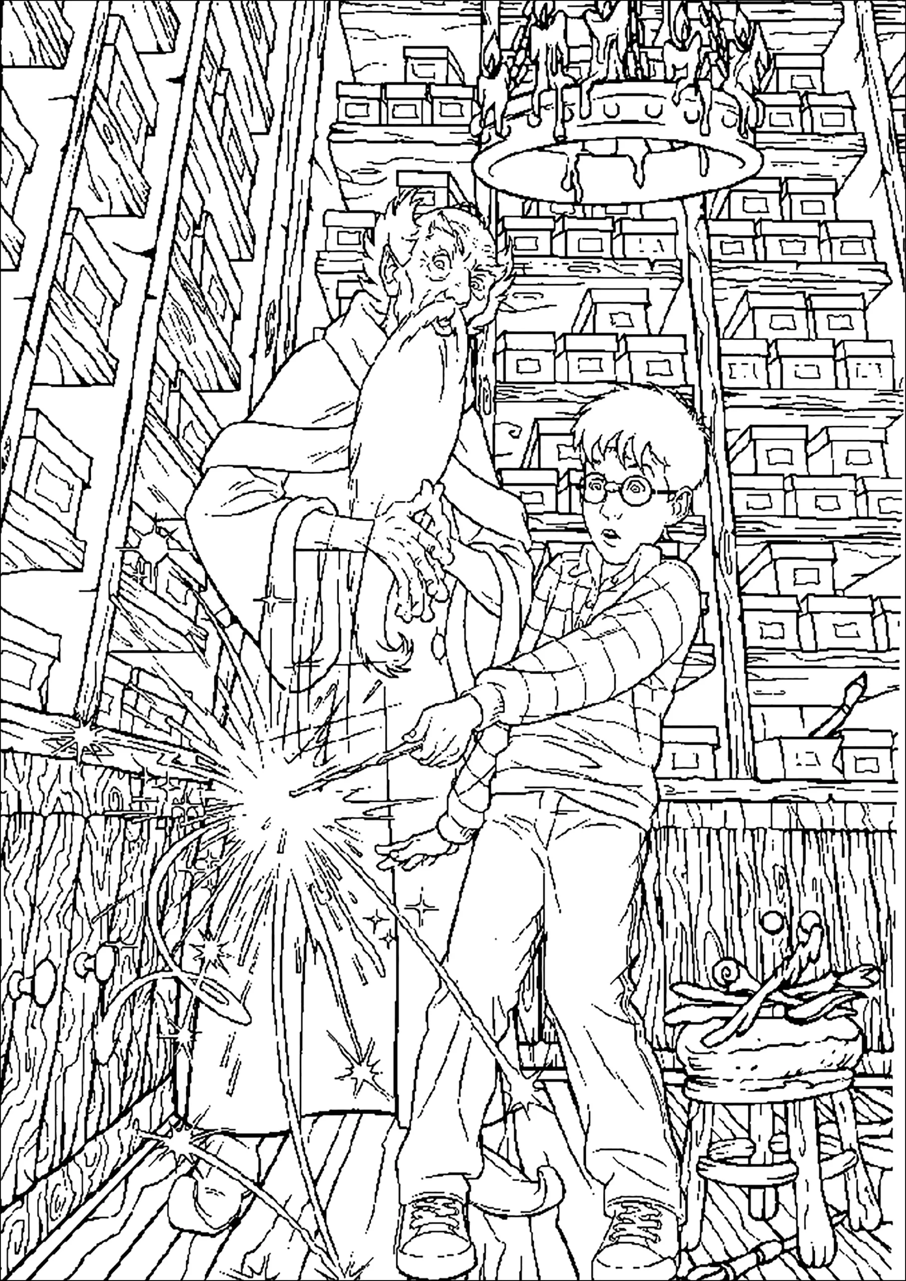 Harry Potter At Ollivander s The Wand maker On Chemin De Traverse Harry Potter Coloring Pages