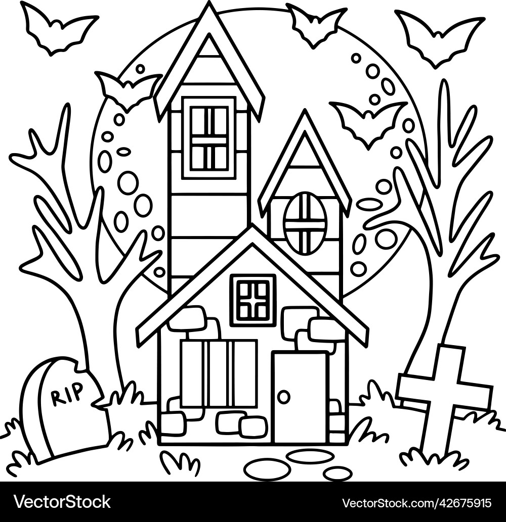 Haunted House Halloween Coloring Page For Kids Vector Image