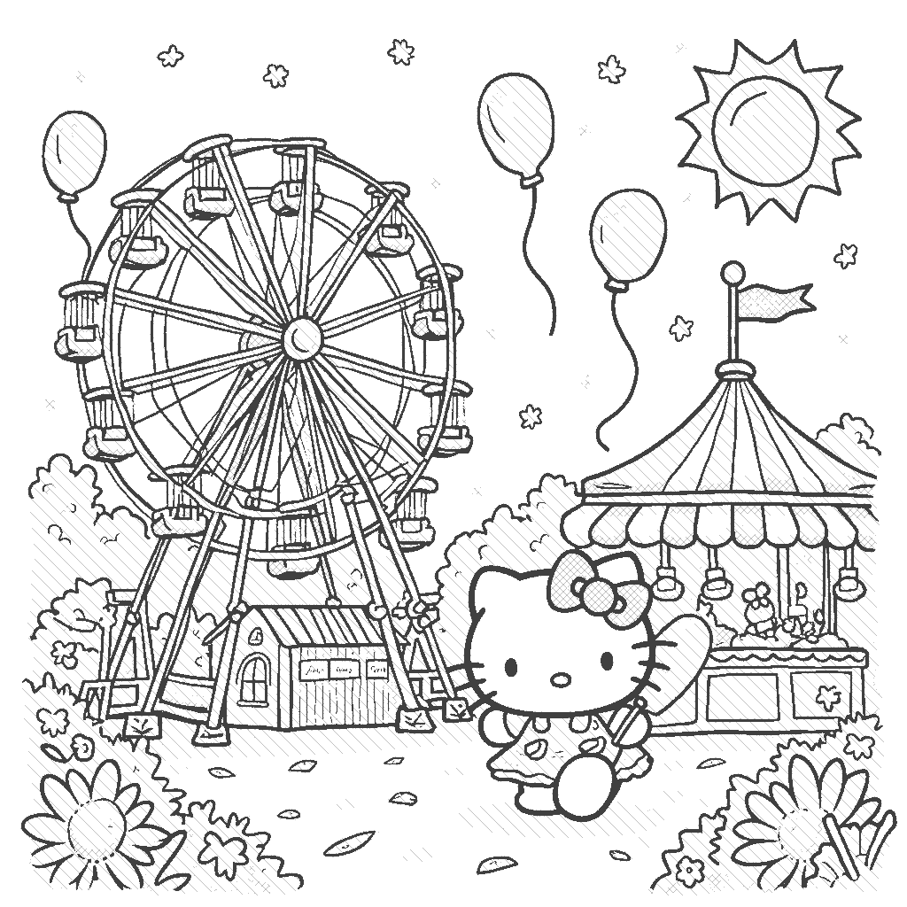 Hello Kitty At A Summer Carnival Coloring Page ColorAI me