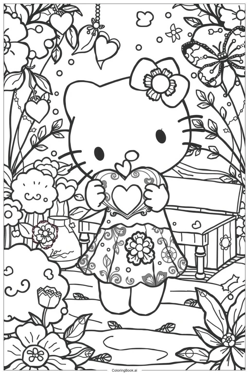 Hello Kitty Celebrating Easter With Eggs Coloring Page Free PDF PNG Printable 