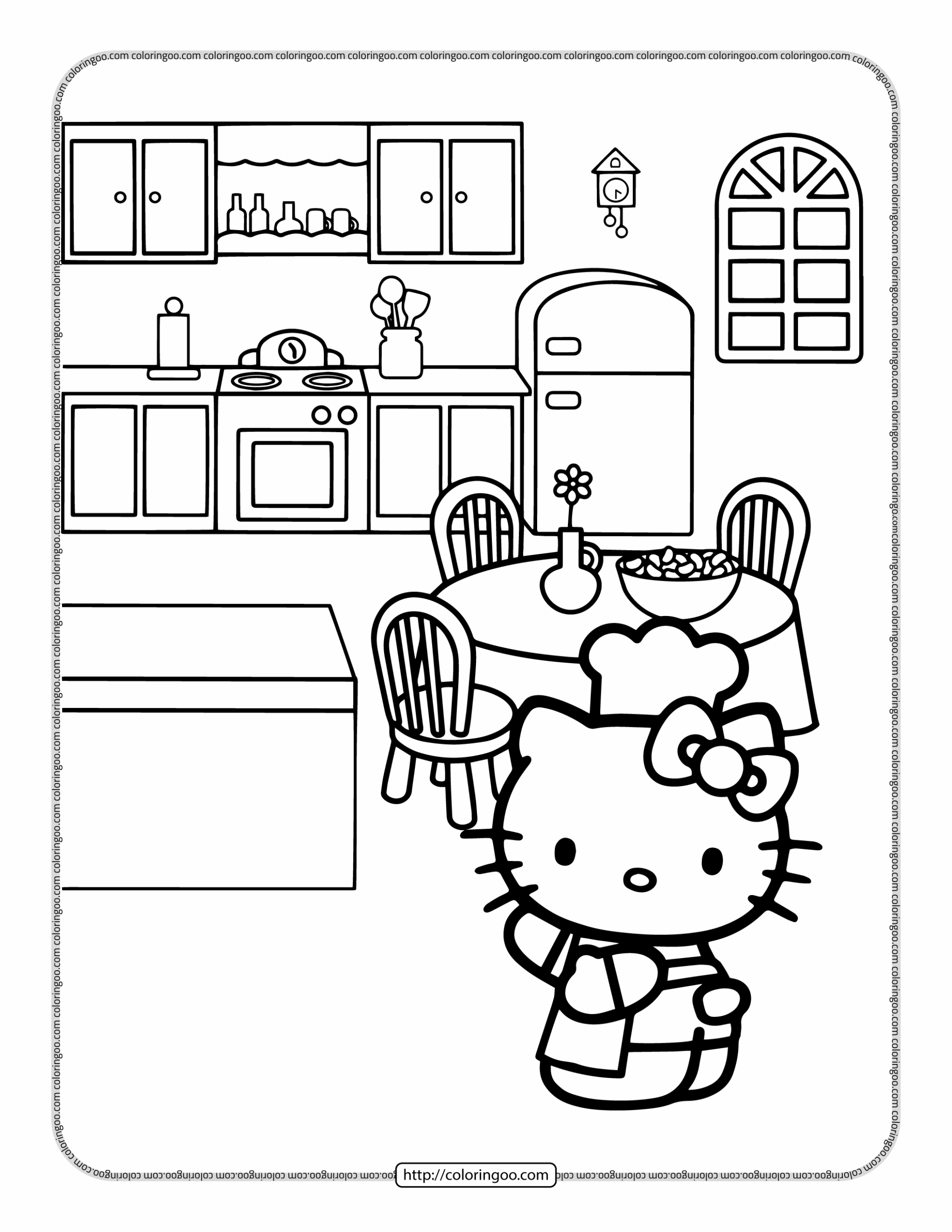 Hello Kitty In The Restaurant Coloring Page Hello Kitty In The Restaurant Coloring Page