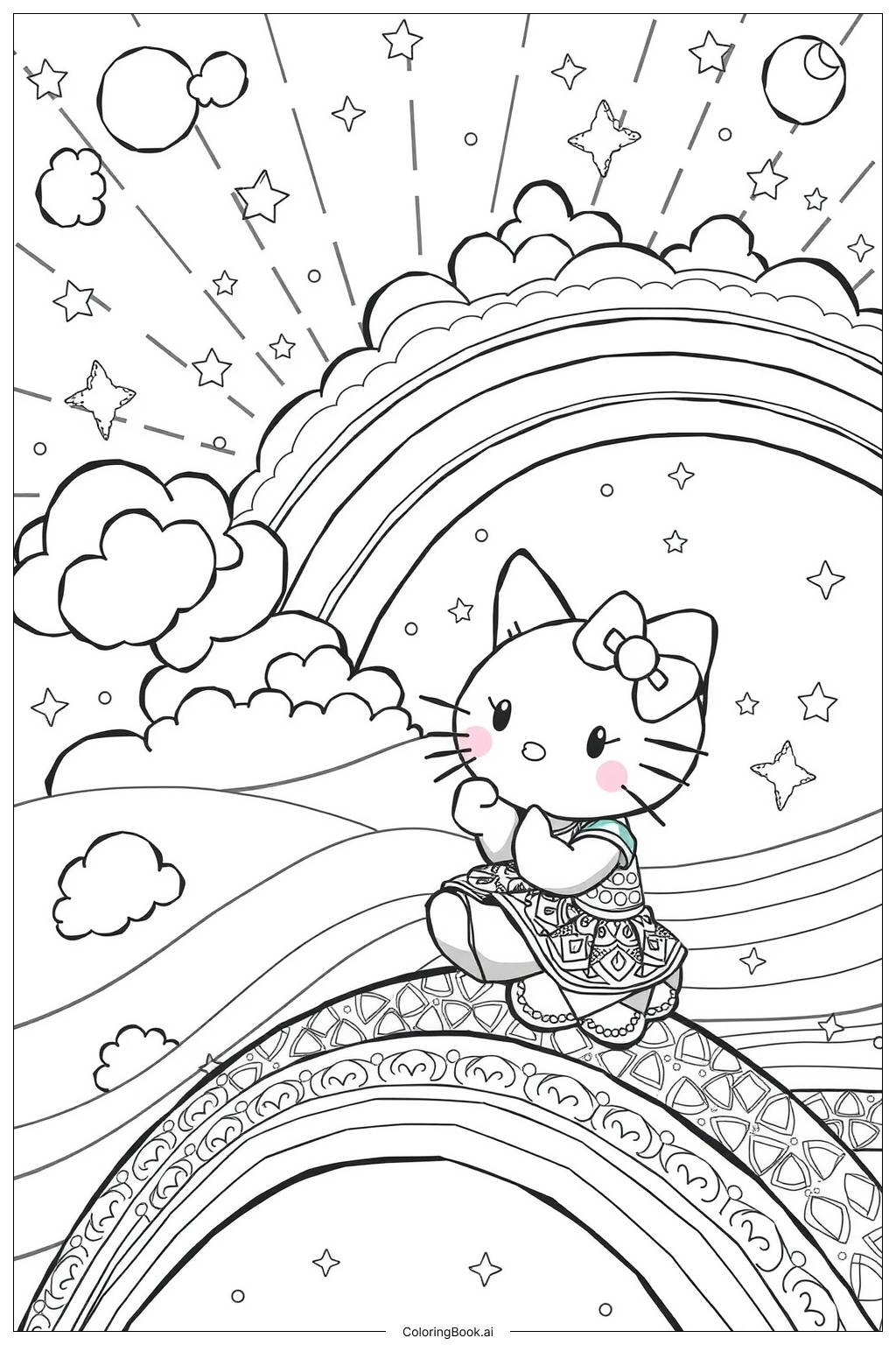 Hello Kitty Sitting On A Rainbow Coloring Page Free PDF PNG Printable Hello Kitty Sitting On A Rainbow Coloring Page Free PDF PNG Printable